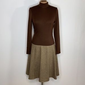Vintage Wool Herringbone Turtleneck Dress Size 6